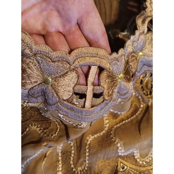 Jem Afrik Womens M 8 10 Dress 100% Cotton Tan Ethnic Cutout Floral Made In Ghana - Picture 6 of 9